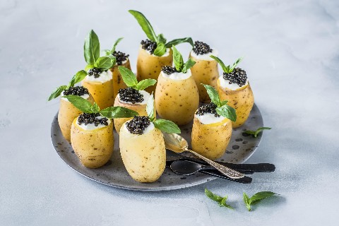 Potatoes with burrata and caviar