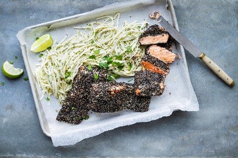 Crispy salmon with celeriac salad
