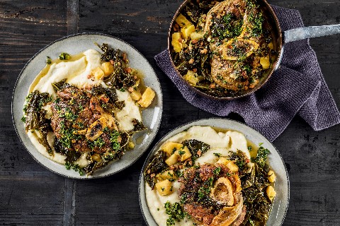 Veal shanks with kale and salsify puree