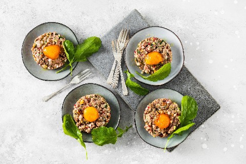 Tartare with cured egg yolk