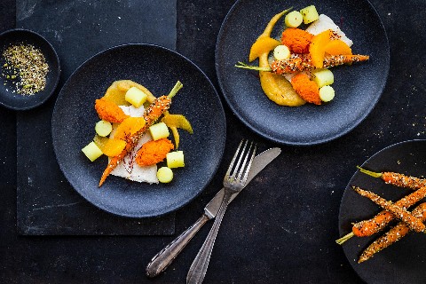 Omble chevalier Sunrise (aux carottes, au yuzu et au safran)
