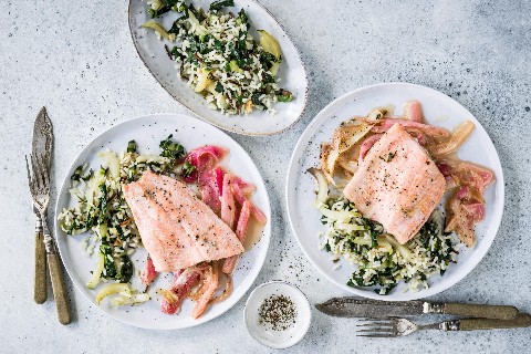 Salmon trout with rhubarb