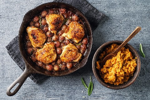 Poulet mit Trauben und Süsskartoffeln