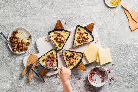 Raclette with bacon and mushrooms