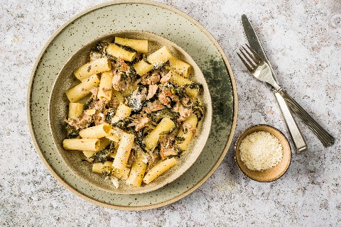 Rigatoni with ossobuco and spinach ragù