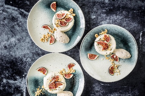 Coffee panna cotta with stollen ice cream