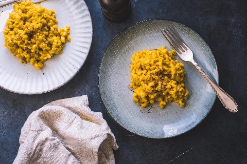 Vegan saffron barley risotto