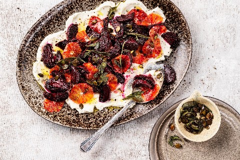 Blood orange and beetroot salad with labneh