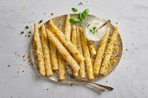 Asperges au four, sauce au basilic