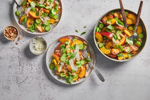 Nectarine and cucumber salad with white beans