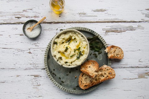 Cauliflower mash with deep-fried sage