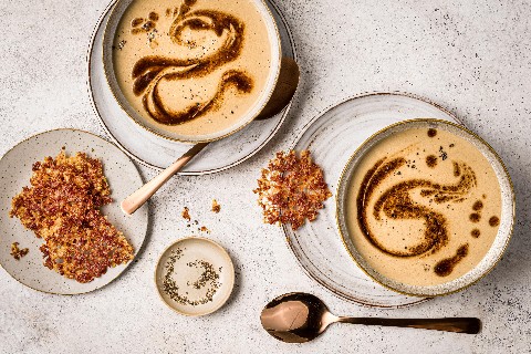 Porcini mushroom soup with parmesan crisps