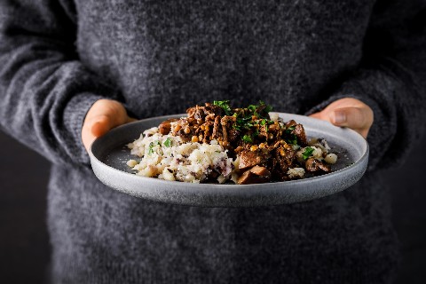 Lentil and mushroom stew with celeriac mash