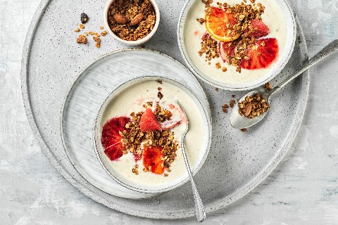 Citrus fruit bowl with orange granola
