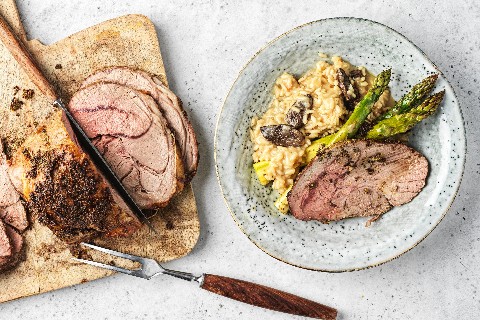 Roast veal with morel risotto