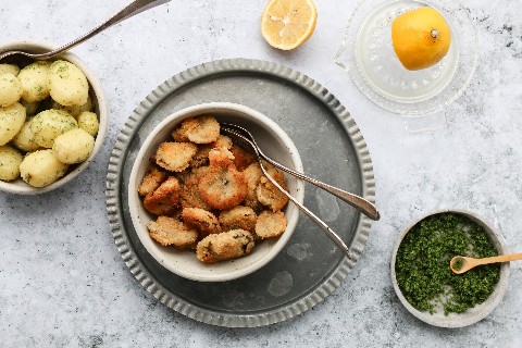 Pleurotus-Nuggets mit Butterkartoffeln