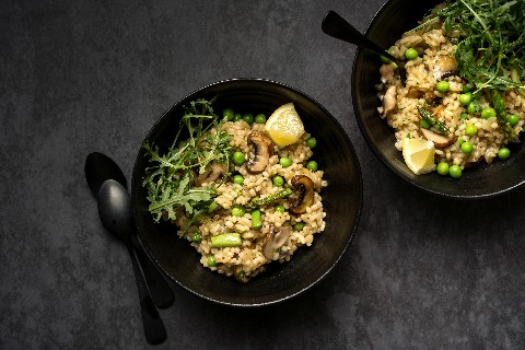 Barley risotto with lemons and spring vegetables