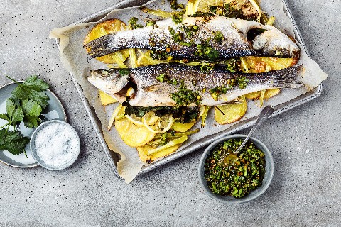 Sea bass with parsley sauce