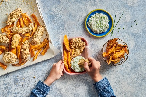 Quinoa fish fingers with sweet potatoes