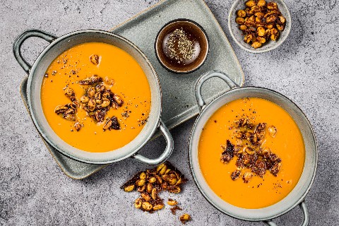 Squash soup with peanut crunch