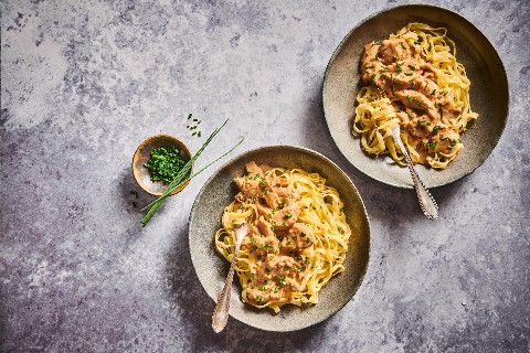 Veganes Geschnetzeltes mit Nudeln