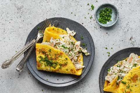 Eier-Omelette mit geräucherter Forelle