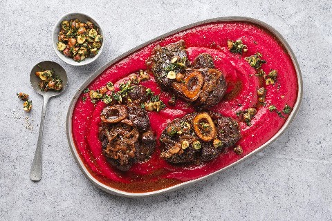 Osso buco à la purée de betteraves rouges