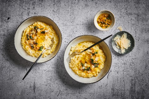 Risotto au pesto jaune non mixé