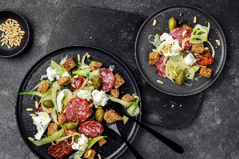 Panzanella with salame al tartufo