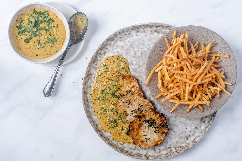Celeriac Café de Paris with matchstick fries