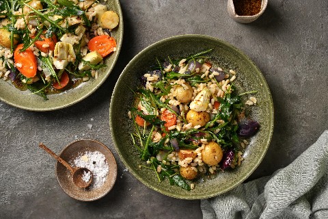 Roasted vegetables with durum wheat salad