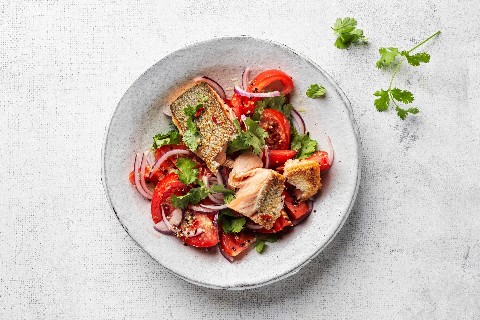 Salmon on tomato ceviche
