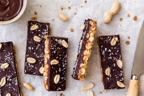 Energy bars with peanuts and chocolate