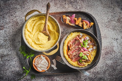 Polenta di cocco e entrecôte