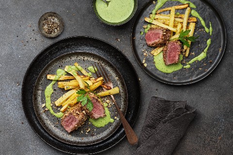 Rindsmedaillon mit Nusspanade
