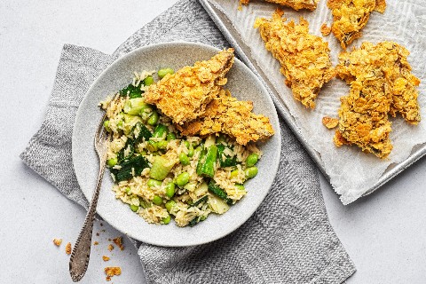 Crispy Tofu mit Lauchreis