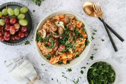 Poêlée de risonis à la courge et aux champignons