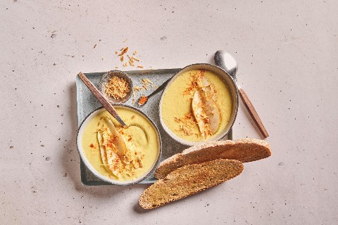 Potage poire-maïs à la feta
