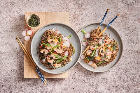 Salmon with soba noodles