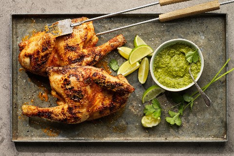 Barbecued chicken with coriander sauce