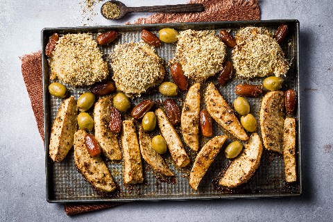 Crispy chicken tray bake