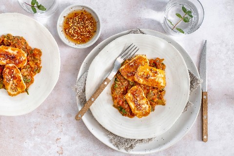 Zaalouk with halloumi
