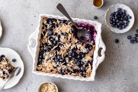 Bircher aux myrtilles cuit au four
