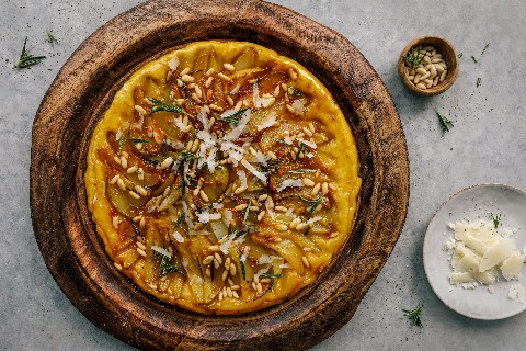 Savoury pear tarte tatin with parmesan
