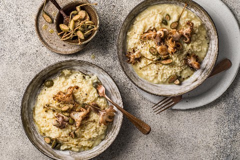 Ingwer-Risotto mit Pulpo