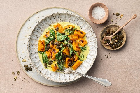 Squash gnocchi with spinach