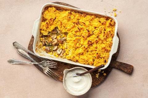 Tamales gratin with mushrooms