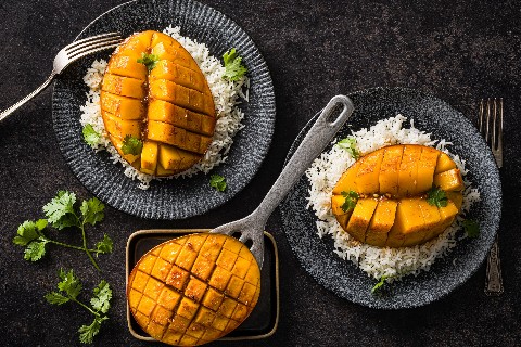 Mangue grillée à la harissa et riz