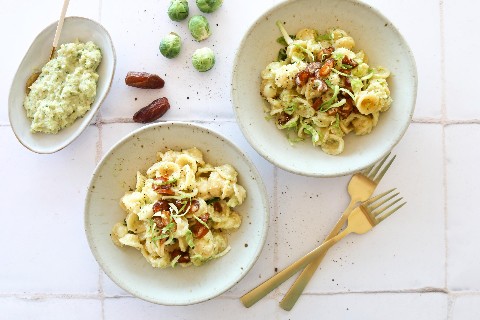 Orecchiette with Brussels sprout pesto and dates