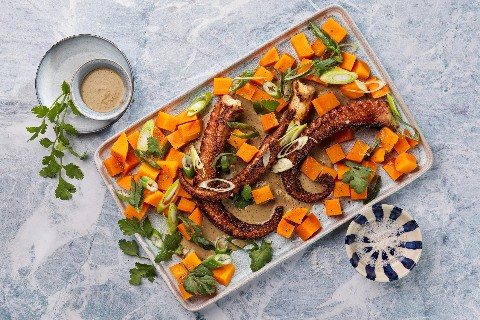 Grilled octopus with olive sauce